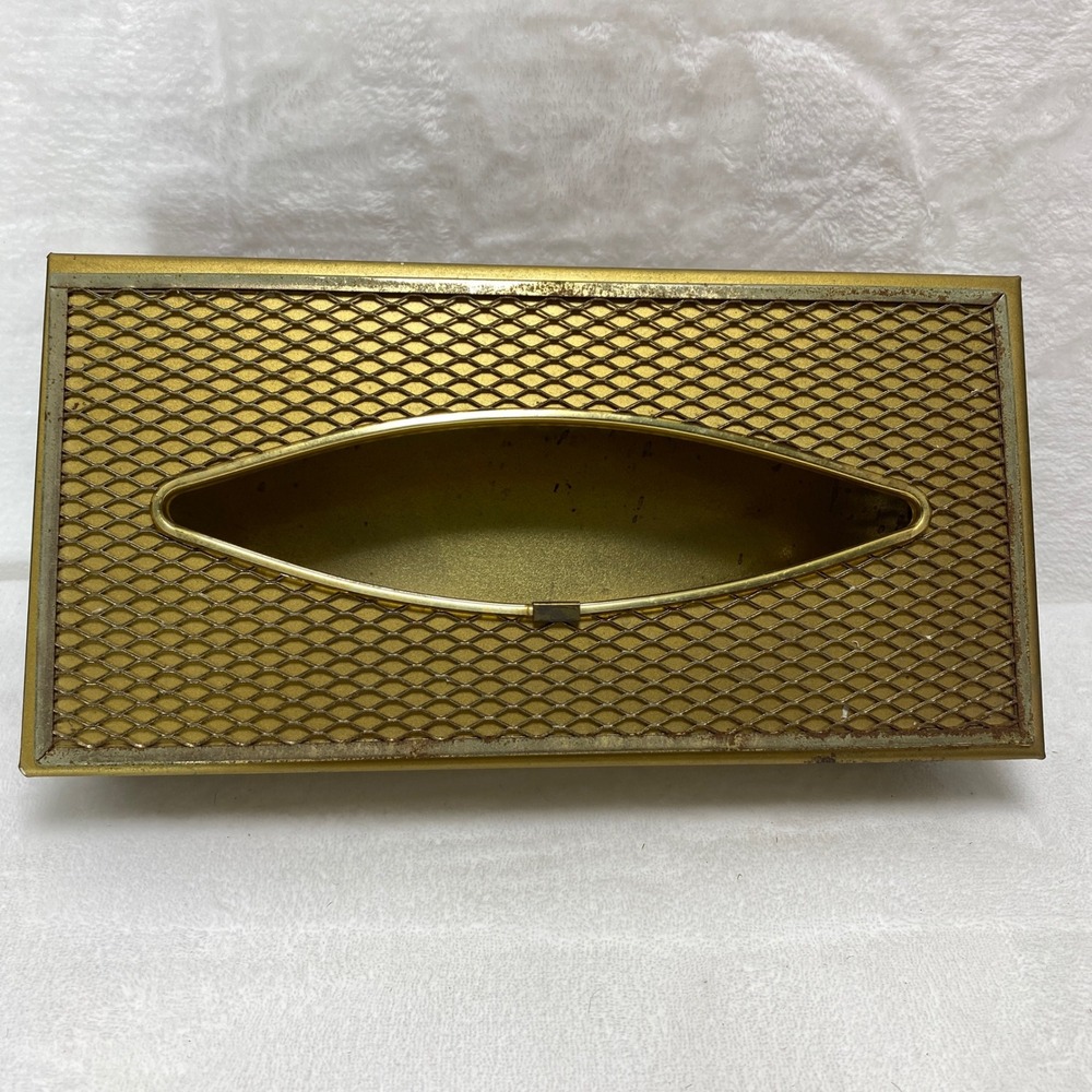 VTG MCM Ornate Brass Metal Tissue Box Cover Holder Rectangular‎ Wall Mount